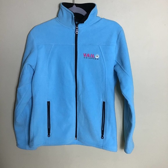 Vail Colorado Womens Fleece Jacket Full Zip Long Sleeve Zipper Pockets Blue Sz S - Picture 2 of 11